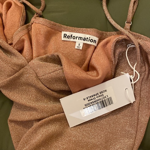NWT Reformation Disco Dress in Rose Sparkle - Picture 9 of 13